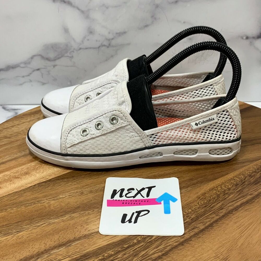 Women's sz 5.5-Columbia White Mesh Vulc N Vent Slip On Casual Boat ShoesSneakers